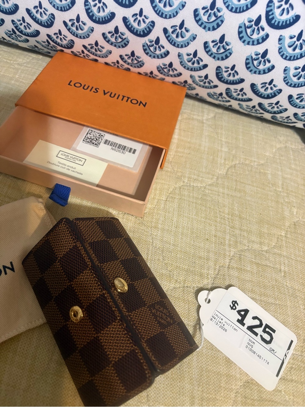Louis Vuitton Brown Damier Ebene Key & Card Holder with Gold Tone Hardware